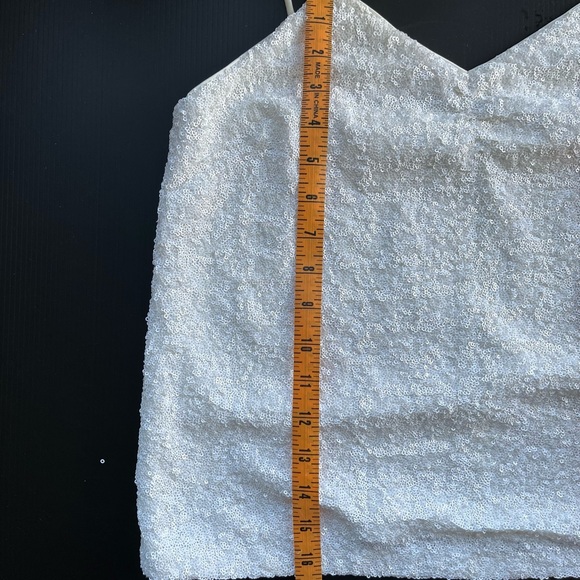 REINA DIAZ COLECCION 5 SEQUINED TANK TOP WHITE PINCHED DEEP V GREAT FOR LAYERING - Picture 12 of 15